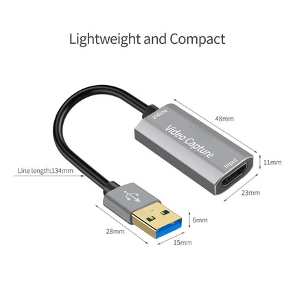 HDMI-compatible to USB Video Capture Card Game Camera Recorder Live Streaming Webcasting Grey
