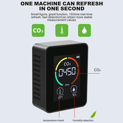 LED Backlit Carbon Dioxide Real-time Detection Detector Infrared Monitor with LCD Screen for Home Black