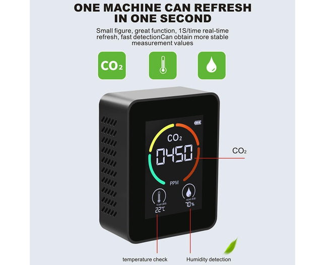 LED Backlit Carbon Dioxide Real-time Detection Detector Infrared Monitor with LCD Screen for Home Black – product detail