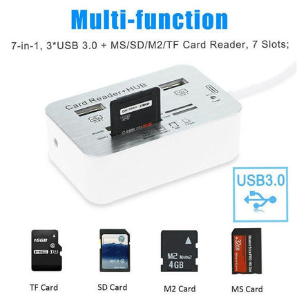 Multi-in-1 3 Ports USB 3.0 High Speed Hub Adapter with MS SD M2 TF Card Reader