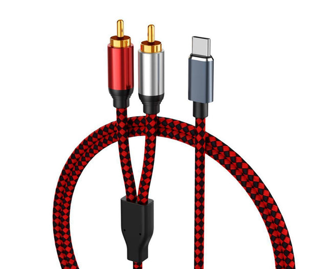 Portable Aluminum Alloy Type C to 2 RCA Audio Cable Connector Adapter for Mobile Phone Laptop Home TTV