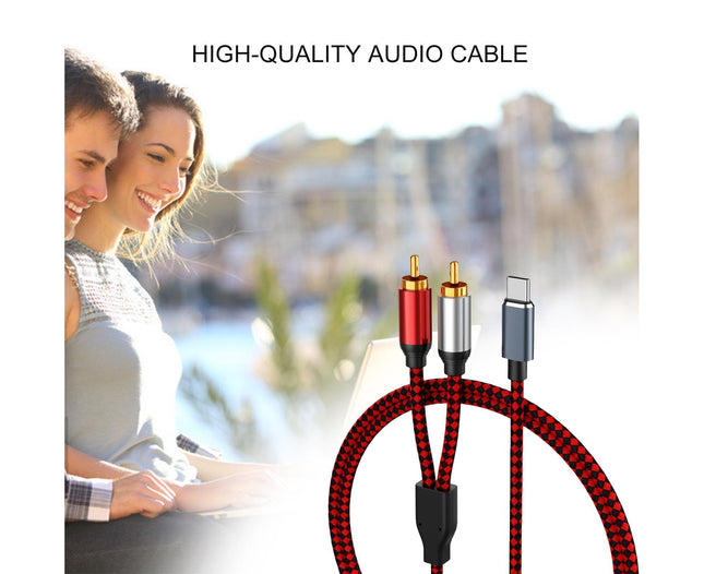Portable Aluminum Alloy Type C to 2 RCA Audio Cable Connector Adapter for Mobile Phone Laptop Home TTV – product detail