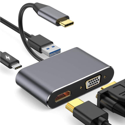 Type C to HDMI-compatible 4K VGA USB3.0 Audio Video Converter Charging Port Hub Adapter Grey