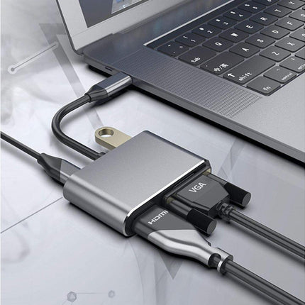 Type C to HDMI-compatible 4K VGA USB3.0 Audio Video Converter Charging Port Hub Adapter Grey