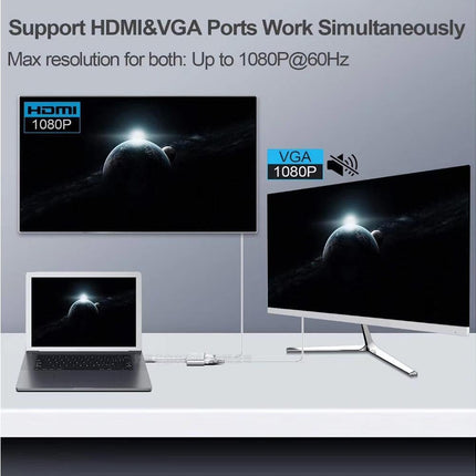 Type C to HDMI-compatible 4K VGA USB3.0 Audio Video Converter Charging Port Hub Adapter Grey