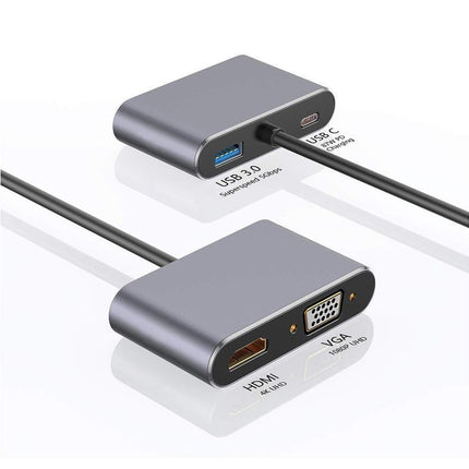 Type C to HDMI-compatible 4K VGA USB3.0 Audio Video Converter Charging Port Hub Adapter Grey
