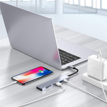 Type-C Hub Docking Station High Speed Multifunctional 7 in 1 USB 3.0 HDMI-compatible PD USB TF Laptop for Huawei Silver