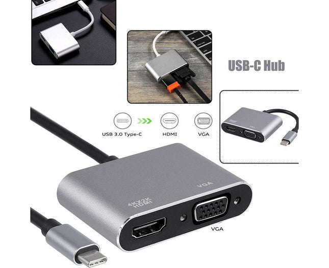 Universal USB 3.1 Type C to VGA HDMI-compatible 4K Converter Cable Adapter Cord Port HUB Silver – product detail
