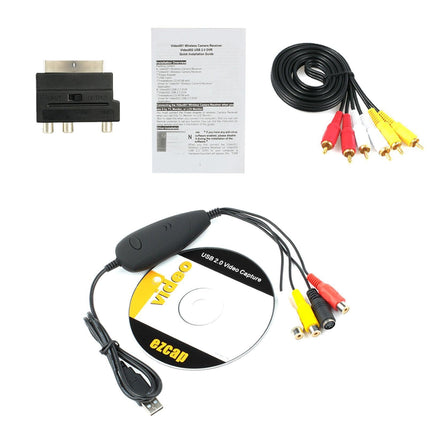 USB 2.0 Video Audio to HDD Converter Capture Card 3RCA Cable Scart RCA Adapter Black