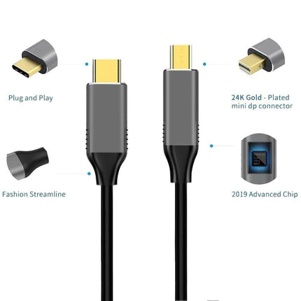 USB Type C to Mini DisplayPort DP 4K 6FT Cable Adapter Converter for MacBook Black