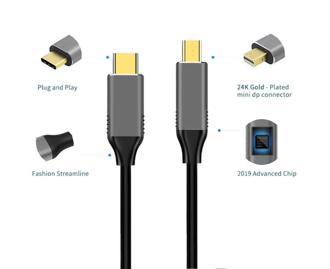 USB Type C to Mini DisplayPort DP 4K 6FT Cable Adapter Converter for MacBook Black – product detail