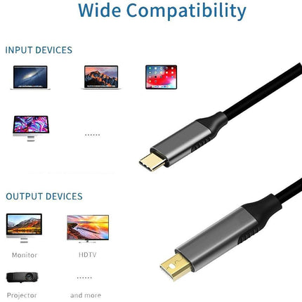 USB Type C to Mini DisplayPort DP 4K 6FT Cable Adapter Converter for MacBook Black