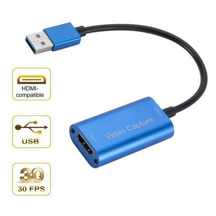 Video Capture Card Portable High Resolution Low Latency HDMI-compatible to USB 3.0 Game Capture Device for Live Streaming Blue