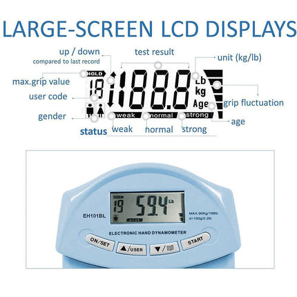 Digital Hand Dynamometer Grip Strength Measurement Meter Auto Capturing Electronic Hand Grip Power - Blue
