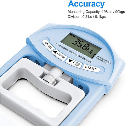 Digital Hand Dynamometer Grip Strength Measurement Meter Auto Capturing Electronic Hand Grip Power - Blue