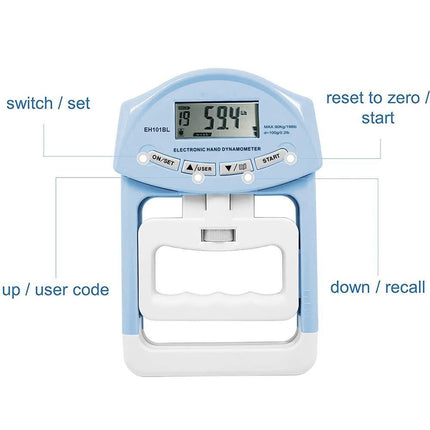 Digital Hand Dynamometer Grip Strength Measurement Meter Auto Capturing Electronic Hand Grip Power - Blue