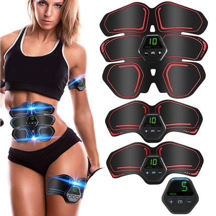 Muscle Toner Abdominal Toning Belt ABS Toner Body Muscle Trainer Wireless Portable Unisex Fitness Training Gear - Red