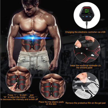 Muscle Toner Abdominal Toning Belt ABS Toner Body Muscle Trainer Wireless Portable Unisex Fitness Training Gear - Red