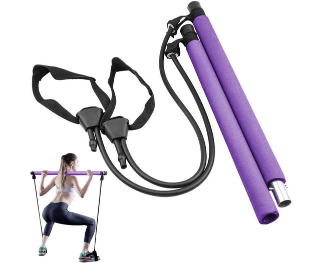Pilates Exercise Stick Kit Portable Compact 3-Section Yoga Resistance Bands for Legs and Butt Pilates