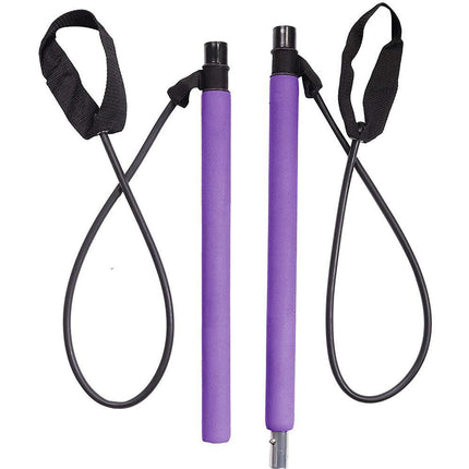 Pilates Exercise Stick Kit,Portable Compact 3-Section Yoga Resistance Bands for Legs and Butt, Pilates Bar with Foot Strap for Full Body Workout - Purple