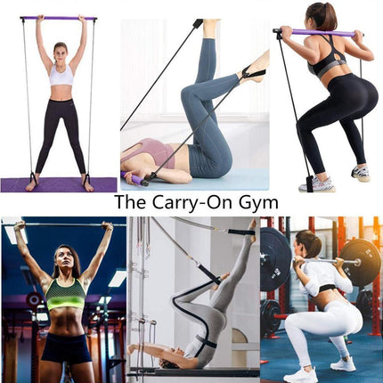 Pilates Exercise Stick Kit,Portable Compact 3-Section Yoga Resistance Bands for Legs and Butt, Pilates Bar with Foot Strap for Full Body Workout - Purple