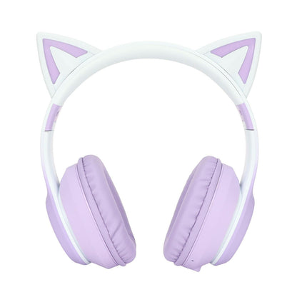 Cat Ear Bluetooth Gaming Headphones Wireless Foldable Music Headset with LED Light Detachable Microphone 3.5mm Cable Purple