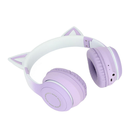 Cat Ear Bluetooth Gaming Headphones Wireless Foldable Music Headset with LED Light Detachable Microphone 3.5mm Cable Purple