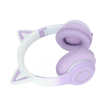 Cat Ear Bluetooth Gaming Headphones Wireless Foldable Music Headset with LED Light Detachable Microphone 3.5mm Cable Purple