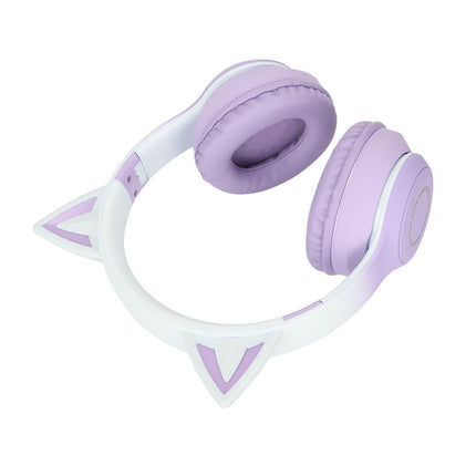 Cat Ear Bluetooth Gaming Headphones Wireless Foldable Music Headset with LED Light Detachable Microphone 3.5mm Cable Purple