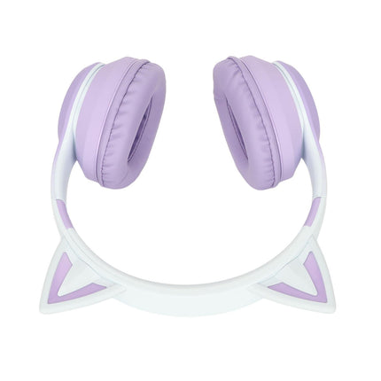 Cat Ear Bluetooth Gaming Headphones Wireless Foldable Music Headset with LED Light Detachable Microphone 3.5mm Cable Purple