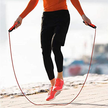 Weighted Jump Rope for Adult Fitness - Long for Cardio Exercise Workouts, Non-Slip Handles - Red