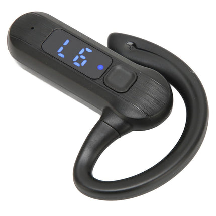 Single Ear Bone Conduction Headset Digital Display Voice Control Answering Wireless Earphone for Sports Business Black