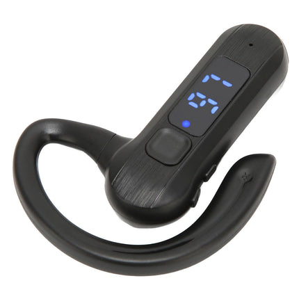 Single Ear Bone Conduction Headset Digital Display Voice Control Answering Wireless Earphone for Sports Business Black