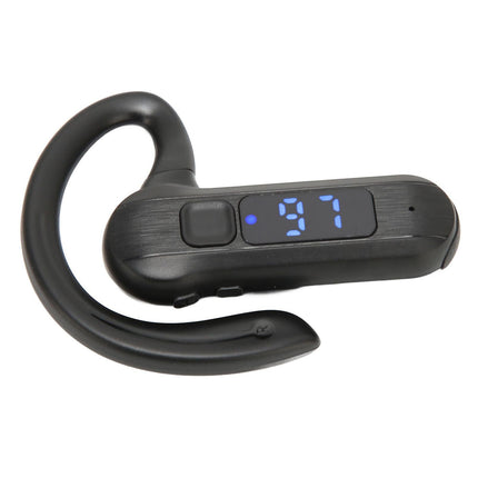 Single Ear Bone Conduction Headset Digital Display Voice Control Answering Wireless Earphone for Sports Business Black