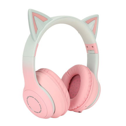 Cat Ear Bluetooth Gaming Headphones Wireless Foldable Music Headset with LED Light Detachable Microphone 3.5mm Cable Pink