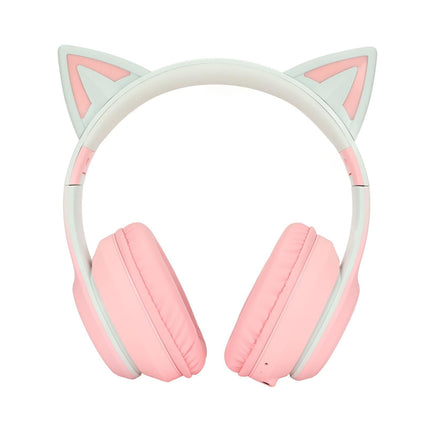 Cat Ear Bluetooth Gaming Headphones Wireless Foldable Music Headset with LED Light Detachable Microphone 3.5mm Cable Pink