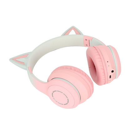 Cat Ear Bluetooth Gaming Headphones Wireless Foldable Music Headset with LED Light Detachable Microphone 3.5mm Cable Pink