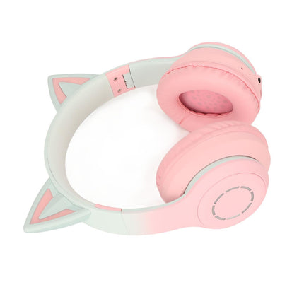 Cat Ear Bluetooth Gaming Headphones Wireless Foldable Music Headset with LED Light Detachable Microphone 3.5mm Cable Pink