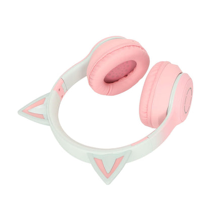 Cat Ear Bluetooth Gaming Headphones Wireless Foldable Music Headset with LED Light Detachable Microphone 3.5mm Cable Pink