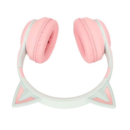 Cat Ear Bluetooth Gaming Headphones Wireless Foldable Music Headset with LED Light Detachable Microphone 3.5mm Cable Pink