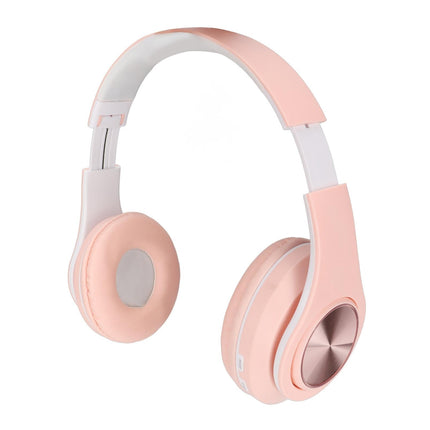 Bluetooth Headset Noise Reduction Foldable Over Ear Wireless Headphone with Colorful Light for Phone Laptop Pink