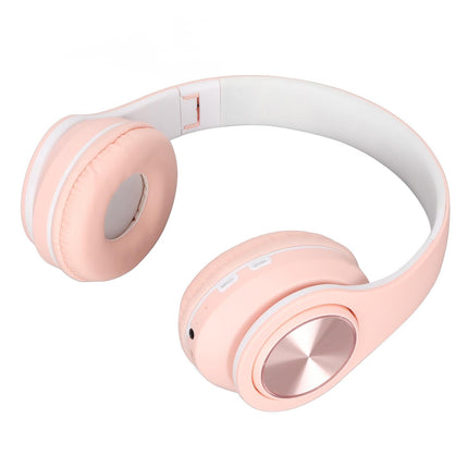 Bluetooth Headset Noise Reduction Foldable Over Ear Wireless Headphone with Colorful Light for Phone Laptop Pink