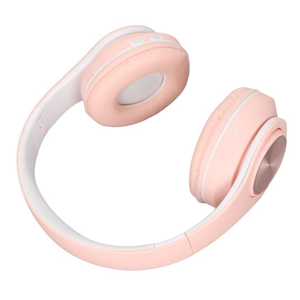 Bluetooth Headset Noise Reduction Foldable Over Ear Wireless Headphone with Colorful Light for Phone Laptop Pink