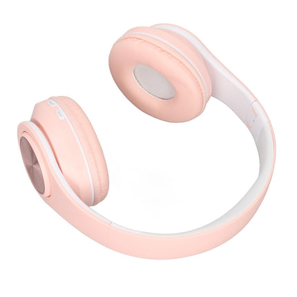 Bluetooth Headset Noise Reduction Foldable Over Ear Wireless Headphone with Colorful Light for Phone Laptop Pink