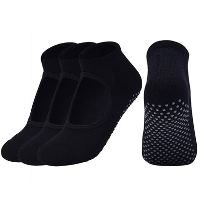 3 Pack Non Slip Grip Yoga Socks for Pilates, Barre, Home-Black