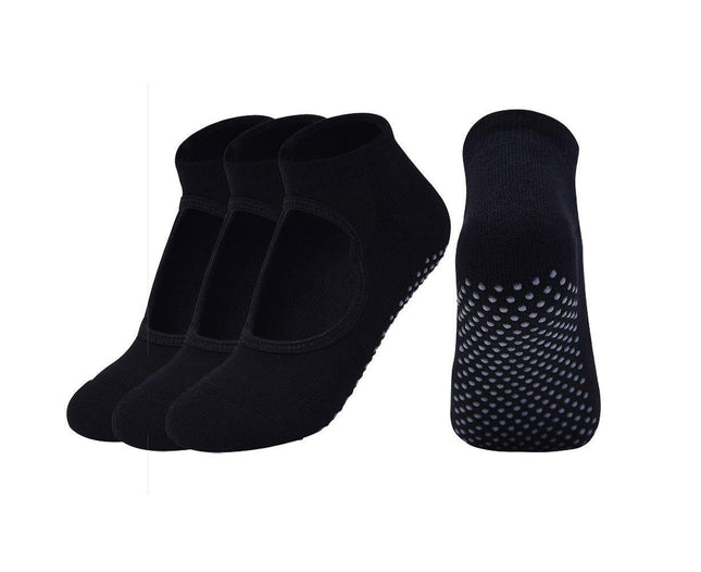 3 Pack Non Slip Grip Yoga Socks for Pilates Barre Home-Black V1263-JX-1396