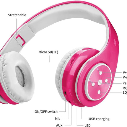 babies Bluetooth Headphones - Volume Limited Foldable - Wireless Headphones with Mic