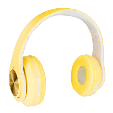 Bluetooth Headset Noise Reduction Foldable Over Ear Wireless Headphone with Colorful Light for Phone Laptop Yellow