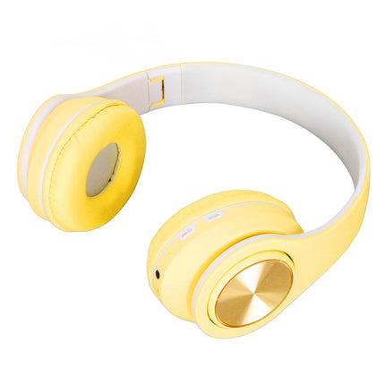 Bluetooth Headset Noise Reduction Foldable Over Ear Wireless Headphone with Colorful Light for Phone Laptop Yellow