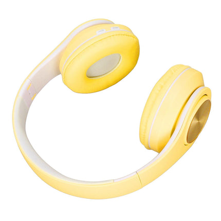 Bluetooth Headset Noise Reduction Foldable Over Ear Wireless Headphone with Colorful Light for Phone Laptop Yellow